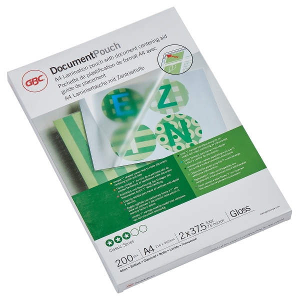 200 pochettes de plastification A4 38 microns brillantes