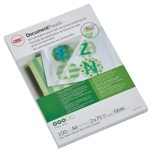 100 pochettes de plastification A4 75 microns brillantes