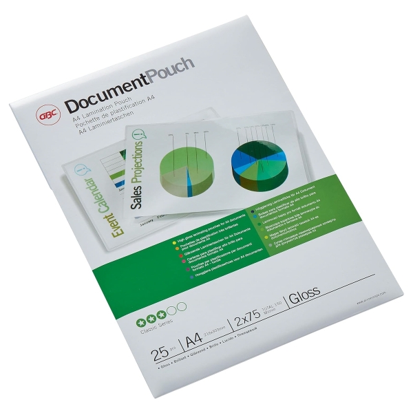 25 pochettes de plastification A4 75 microns brillantes