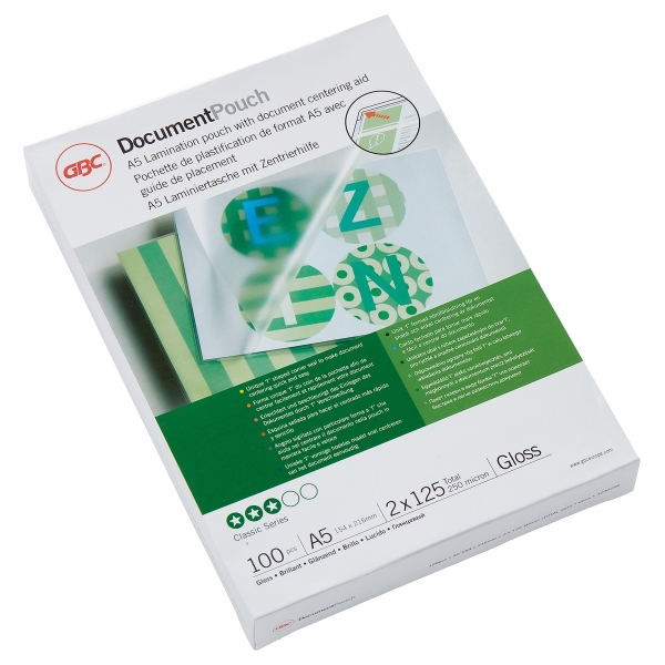 100 pochettes de plastification A5 125 microns brillantes