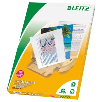 100 pochettes de plastification A3 125 microns brillantes LEITZ base - 33950