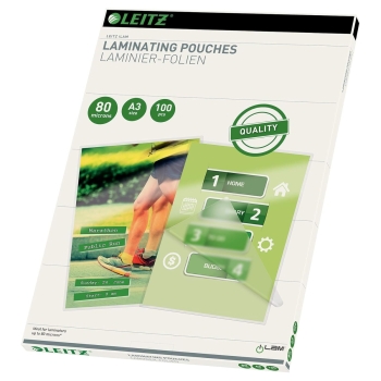 100 pochettes de plastification A3 80 microns brillantes LEITZ base - 33819
