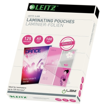 100 pochettes de plastification A5 125 microns brillantes LEITZ base - 33807