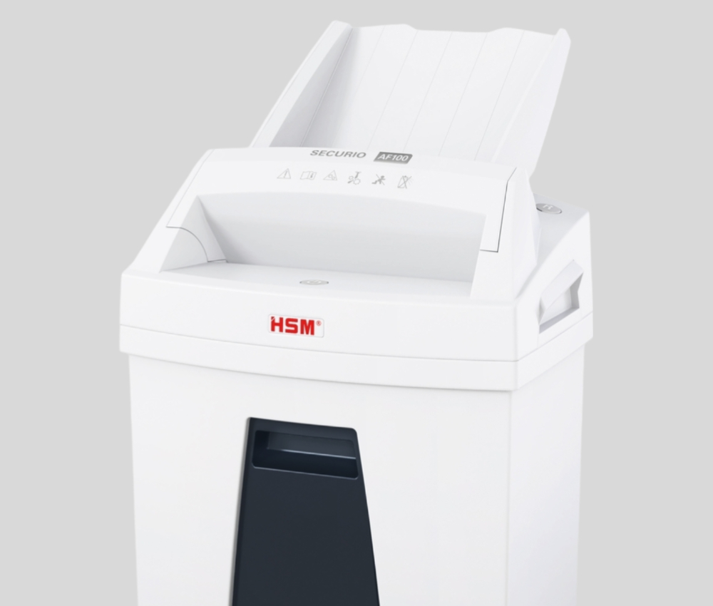 Le destructeur coupe croisée P4 AF100 Securio 4 x 25 mm insertion papier automatique HSM est équipé d'un système d'insertion automatique de papier (AUTOFEED)