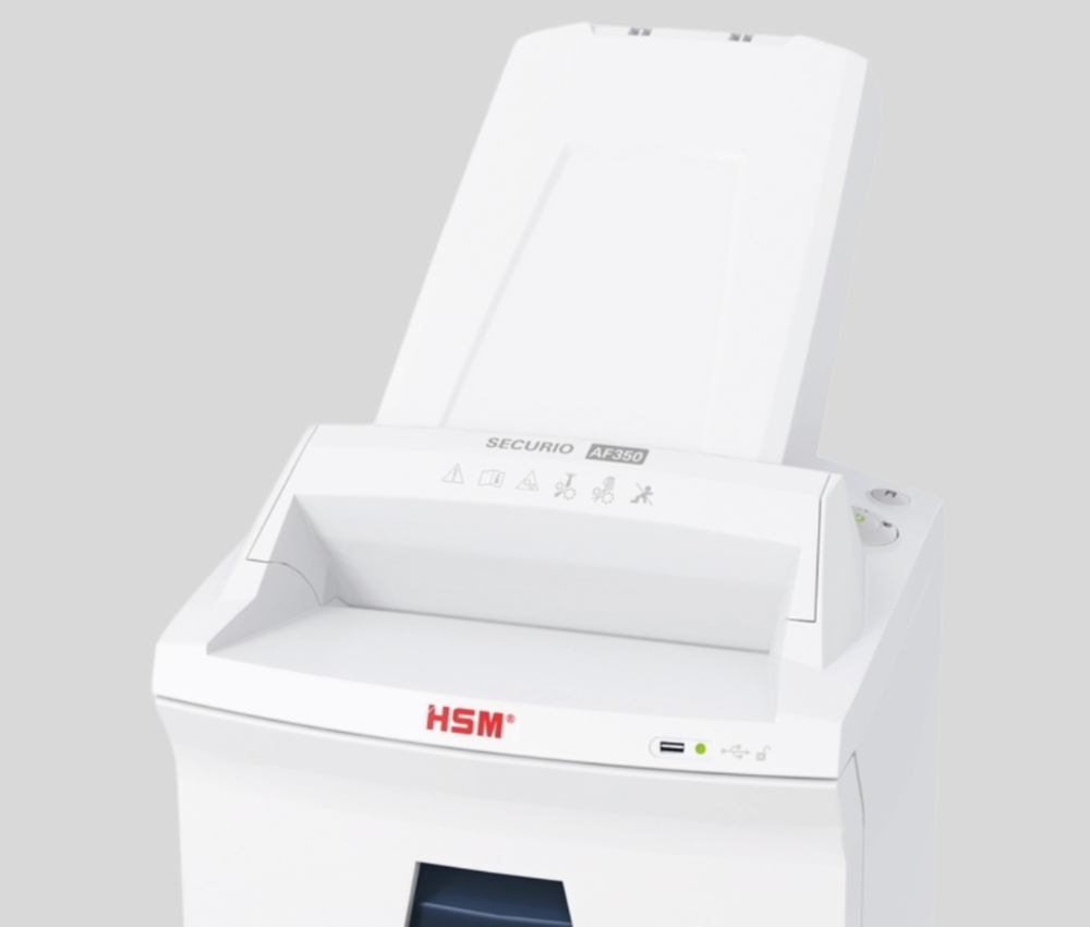 Le destructeur coupe croisée P4 AF350 Securio 4,5 x 30 mm insertion papier automatique HSM est équipé d'un système d'insertion automatique de papier (AUTOFEED)