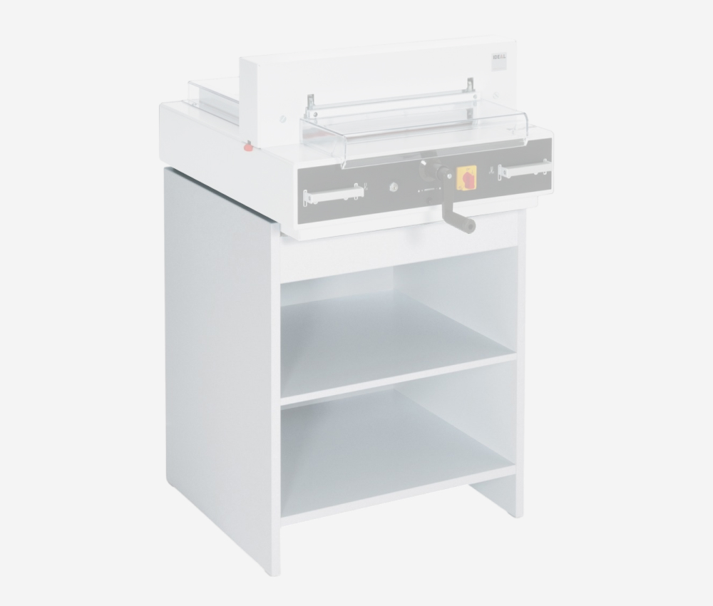 Meuble en bois du massicot électrique A3 4350 sur meuble IDEAL